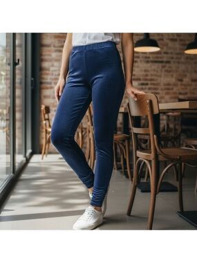 Skinnygirl Blue Velvet Skinny Pants Stretch Yoga Pants Pull On Elastic Waist 14